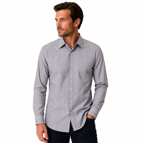 Hugo Boss Other - Hugo Boss Mens Slim Fit Plaid Long Sleeve Button Down Shirt Gray Purple Large